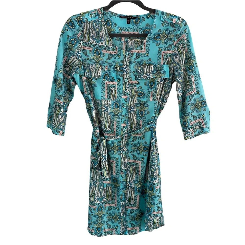 Victoria’s Secret Paisley Turquoise Swim‎ Cover-Up Kimono Small Resort Tropical